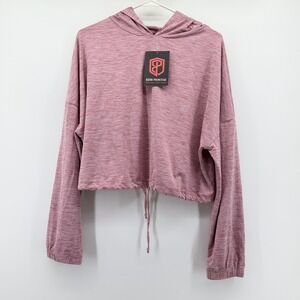 Born Primitive Womens Pink Space Dye Cropped Hoodie Drawstring Pullover Large